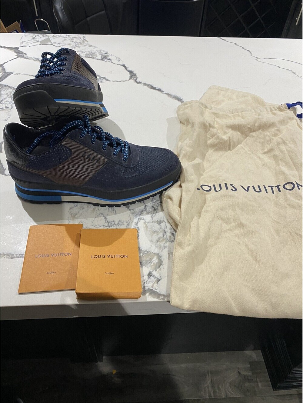 Louis Vuitton Men's Blue and Black Sneakers with Dust Bag